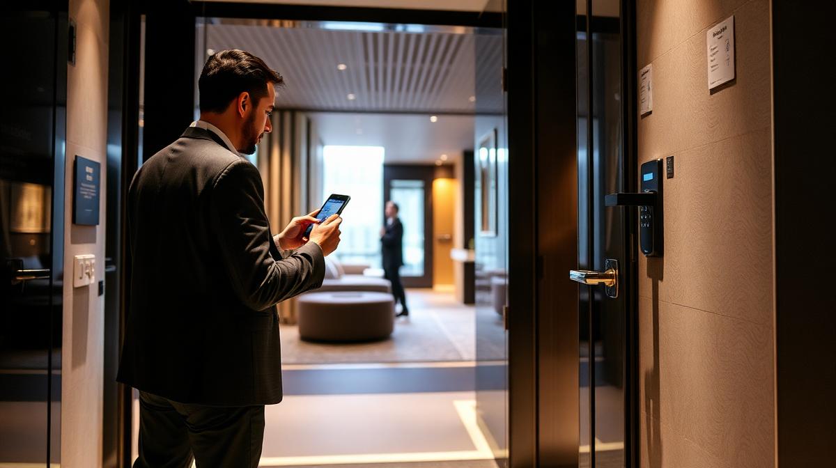 Guest collecting a room key via self-check-in from a TIKI SHARE locker